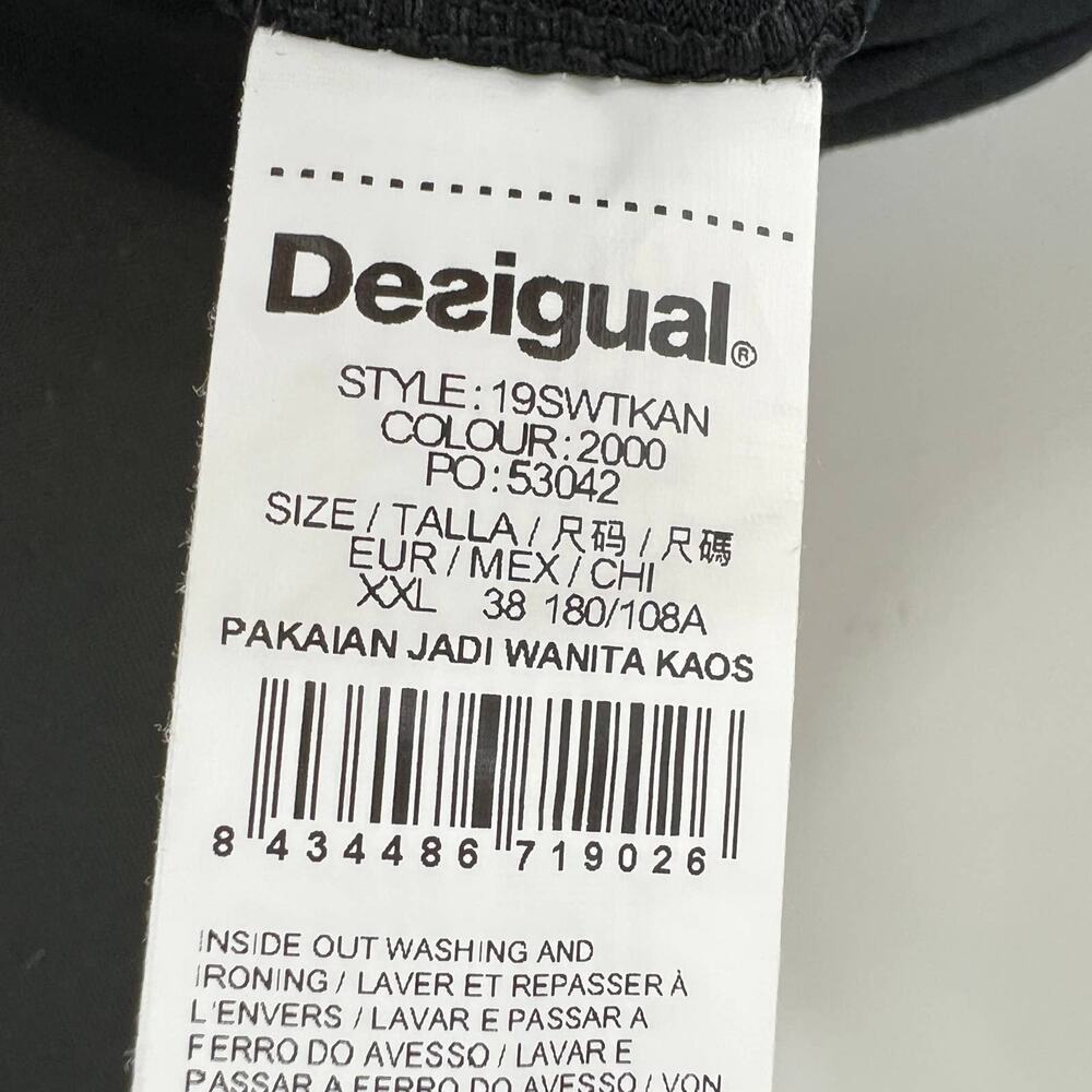 DESIGUAL Alegra Black Sheer Lace Rhinestone 3/4 Sleeve Boho Blouse Plus XXL - Picture 8 of 8